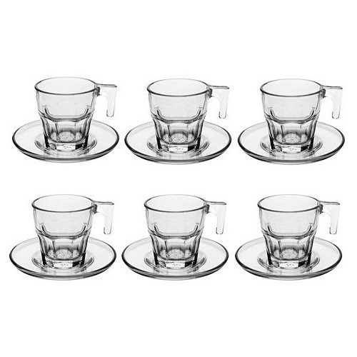 SET 6 TAZAS CAFE CASABLANCA 7CL VIDRIO C/PLATOS